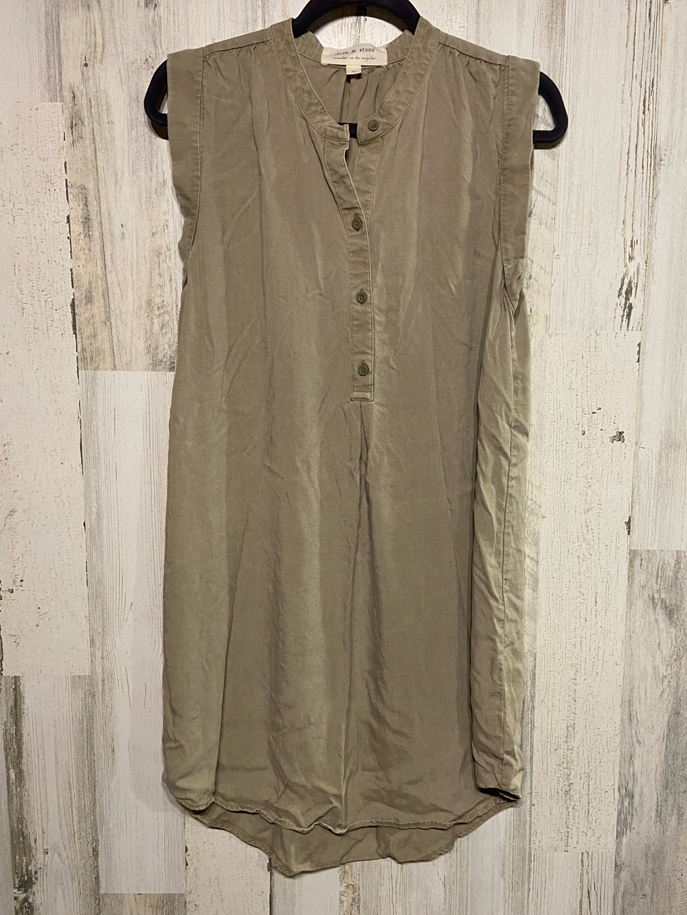 Cloth And Stone Sleeveless Green Half Button Tunic Mini Dress Medium